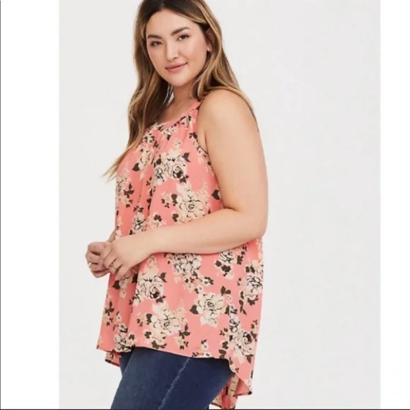 torrid Tops Torrid Coral Floral Hilo Georgette Tank Top Plus